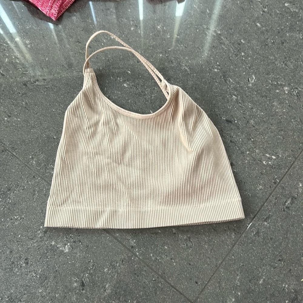 Beige ribbed tank top